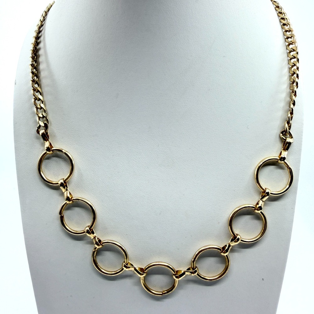 Vintage Y2K Gold Tone Bold Open O-Ring Circle Link Curb Chain Statement Necklace